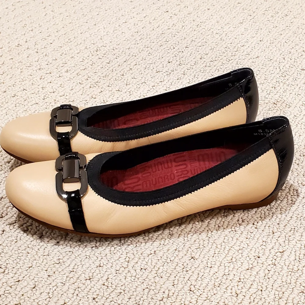 Munro Ivy Leather Colorblock Camel/Black Horsebit Preppy COMFORT Flats 8.5N